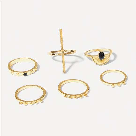 $15 SALE🌟 6 gold black midi rings set boho gypsy - Picture 2 of 2